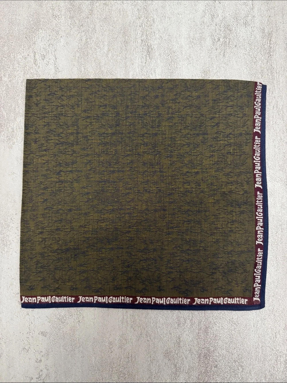 Jean Paul Gaultier Olive and Navy Logo-Trim Men's Pocket Square - Picture 1 of 6